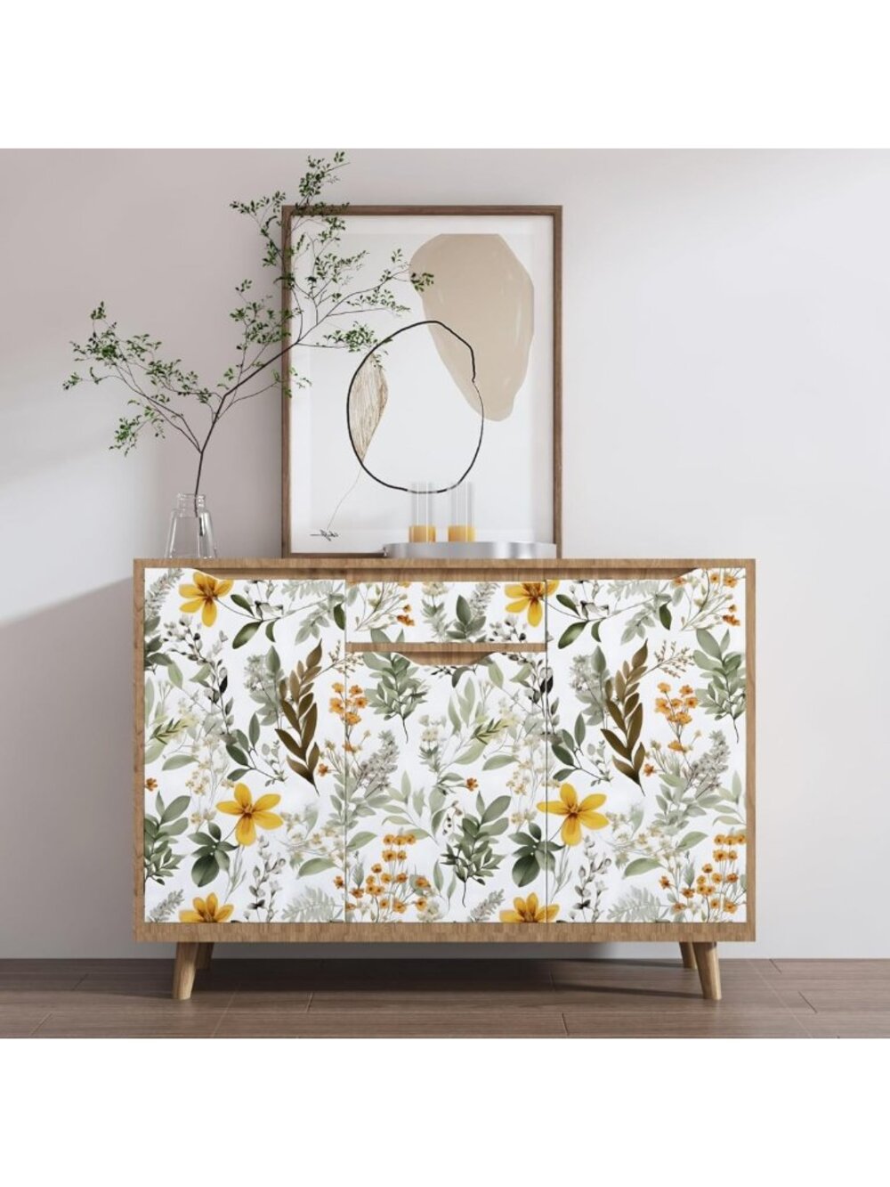 Peel and Stick Vintage Floral Wallpaper - Green Leaf Botanical Self-Adhesive - Picture 8 of 8